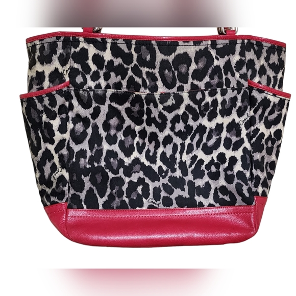 Coach Ocelot Red Leather Black Leopard Print Tote Handbag F25178 - Picture 12 of 15